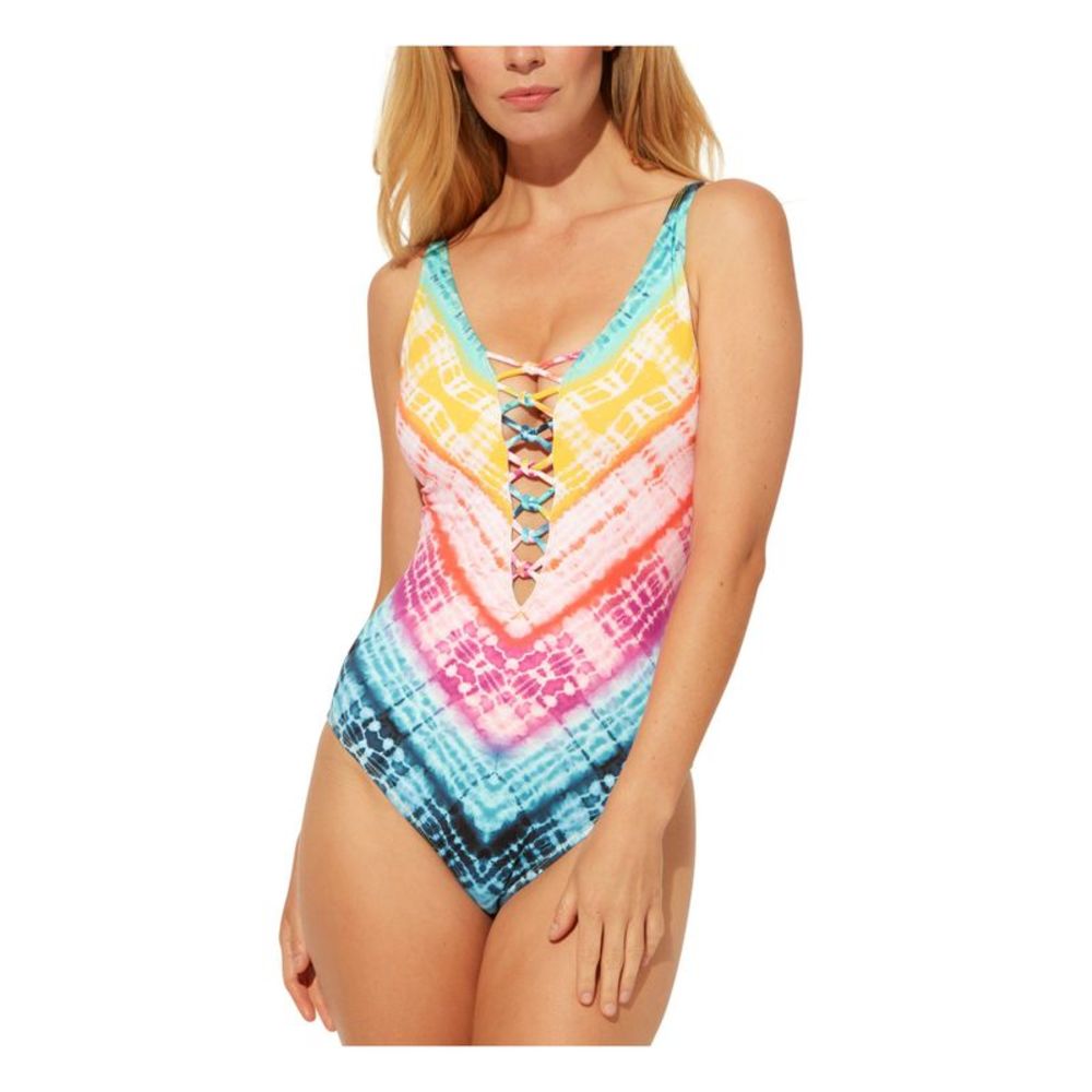 BLEU Women's Blue Stretch Straps Good Vibrations One Piece Swimsuit 8